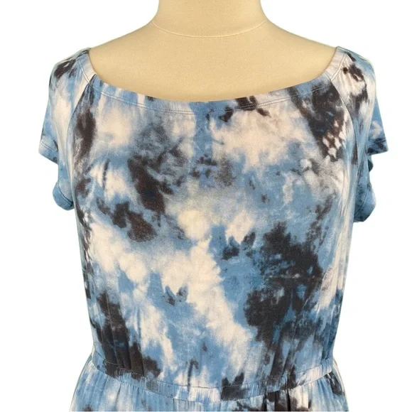 Torrid Blue Tie Dye Off The Shoulder Super Soft Knits Culotte Jumpsuit - Picture 3 of 15